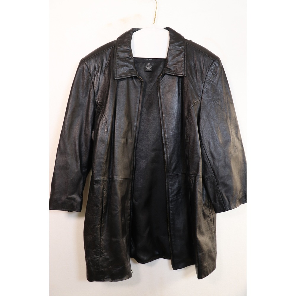 Centigrade Leather Womens Black Zip Front Long Leather Jacket Coat  RN 81893‎